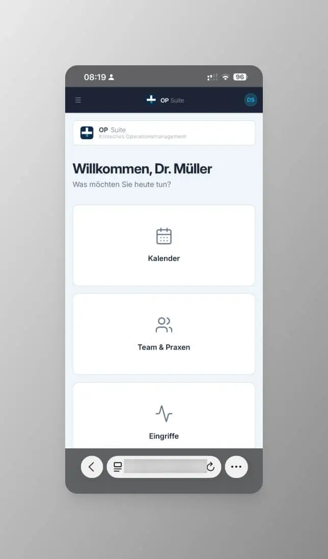 OP Suite Dashboard auf dem Smartphone
