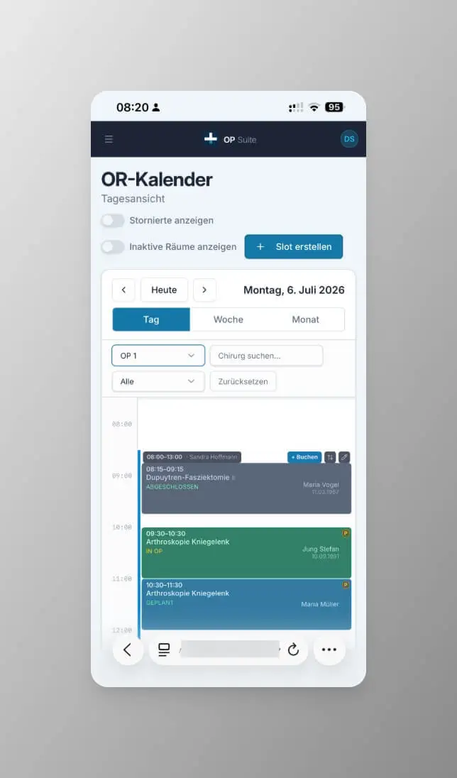 OR-Kalender auf dem Smartphone